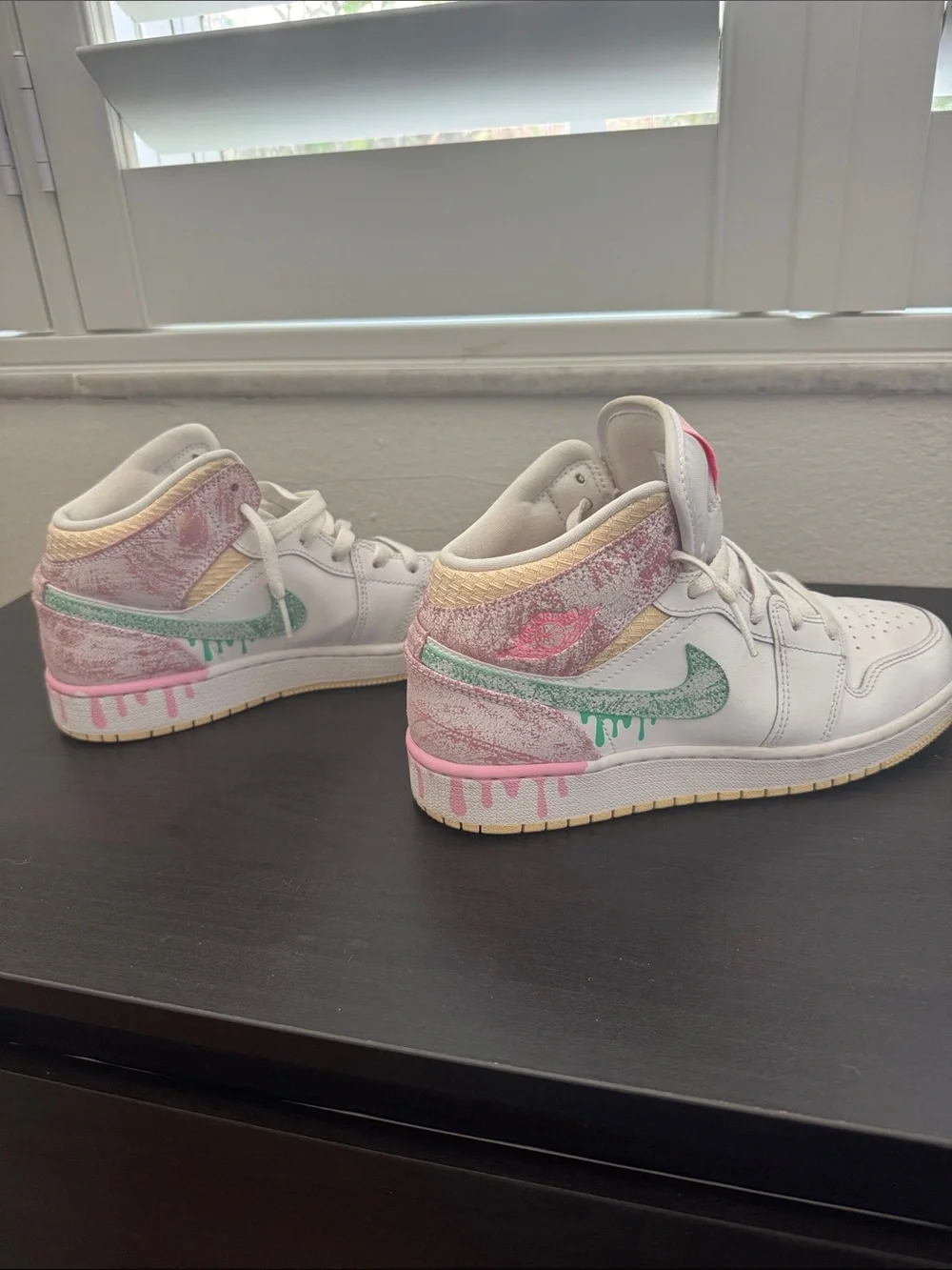 Nike Kids White High-Top Sneakers with Pink and Mint Green Accents
